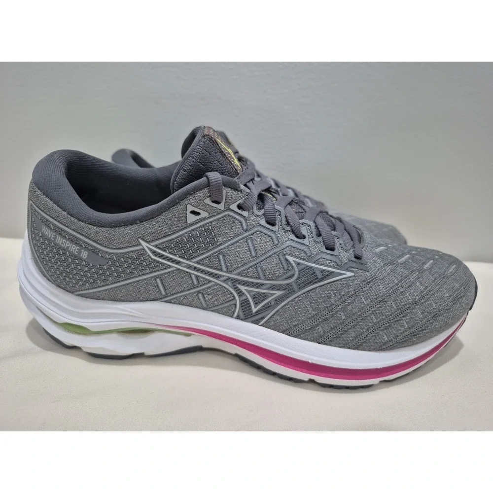 MIZUNO Wave Inspire 18 Womens Sz 7.5 Running Gray Shoes J1GD224405
